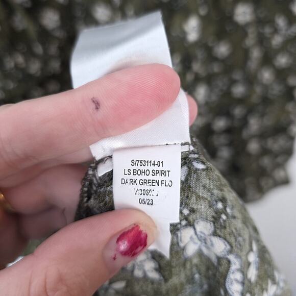 Old Navy Green White Ditzy Floral Long Sleeve Cute Boho Mini Swing Dress Size XS - Picture 7 of 10